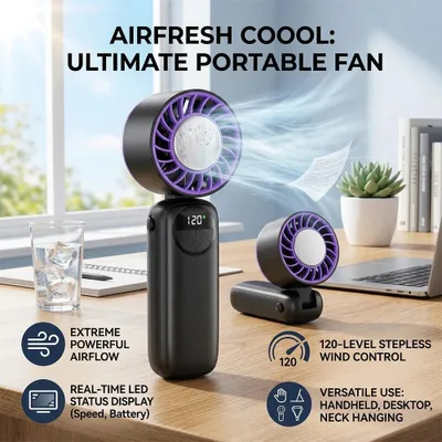 Produktbild von Tragbarer Mini-Ventilator mit 120 Geschwindigkeitsstufen, Display und USB-C-Aufladung