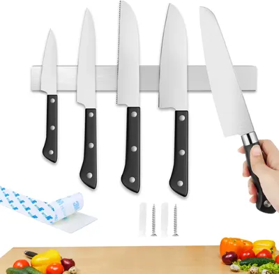 Imagen del producto de Barra magnética de acero inoxidable, de 40 cm, autoadhesiva, para cuchillos y herramientas