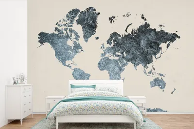 Produktbild von MuchoWow® Fototapete für Wohnzimmer oder Schlafzimmer Wandtapete Vinyl Motivtapete Weltkarte - Schwarz - Silber - 390x260 cm - Papiertapete