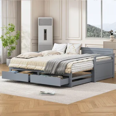 Produktbild von Odikalo Schlafsofa Schlafcouch 90x190 Tagesbett mit Schubladen , Multifunktionales TagesbettKiefernbett, Schubladen und Ausziehbett Grau