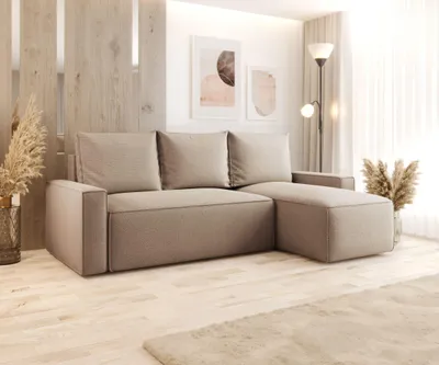 Produktbild von BEDANTE ECKSOFA mit Schlaffunktion SAVIO Curio 15 Beige Rechts L-Form Sofa mit Stauraum Bettkasten Wohnzimmersofa Couch Sofa Bettsofa Bettkasten Bettcouch