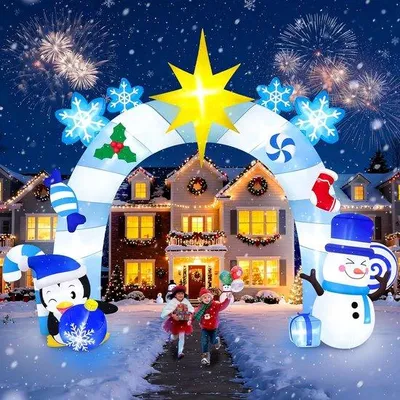 Produktbild von Famanu Aufblasbare Weihnachtsdekoration Innen und Außen mit Pinguin und Schneemann