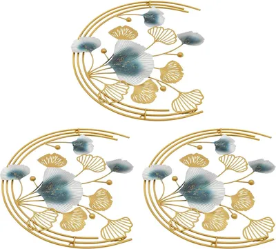 Immagine prodotto di Decorazione da parete in metallo - Set artistico da parete in 3 pezzi - Motivo a foglie - 150x50 cm - Montaggio a parete - Oro