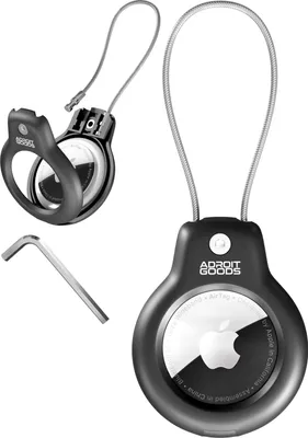 Zdjęcie produktu dla AdroitGoods Etui do Apple AirTag ze stalowym kablem - czarne - brelok do kluczy Airtag - uchwyt - zawieszka - etui