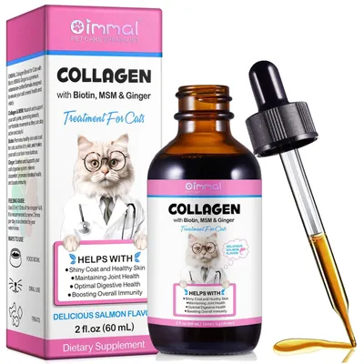 Imagen del producto de Colágeno líquido: para la salud de la piel y el pelaje, la salud de las articulaciones, con biotina y jengibre. Alivia la sequedad y el picor. Desarrollado por veterinarios. Alimento para gatos