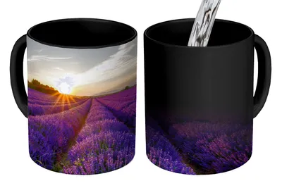 Obrázok produktu pre MuchoWow® Magický pohár Levanduľa - Kvety - Západ slnka - Fialová 350 ml Pohár na zmenu farby Darček Nápad na darček - Foto hrnček