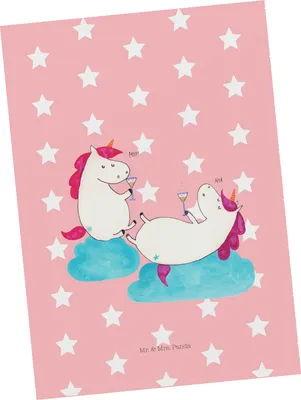 Produktbild von Mr. & Mrs. Panda Postkarte Einhorn Sekt - Rot Pastell - Geschenk, Unicorn, Postkarten, bildkarte, Freundin, BFF, Einhörner, Ansichtskarte, Party, Beste, Ansichtskarten
