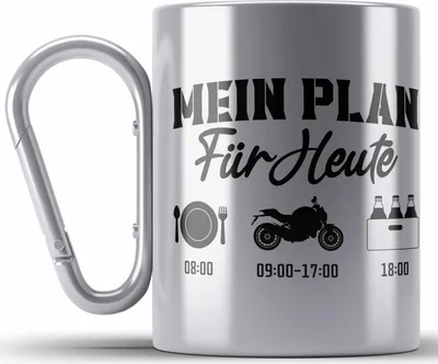 Produktbild von Trendation - Motorradfahrer Geschenk für Männer Motorrad Edelstahl Tasse Karabiner Sprüche Karabiner Edelstahl Tasse Karabiner Edelstahl für Biker Herren (Silber)