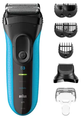 Obrázek produktu pro Braun 735483, Planžetový holicí strojek, Černá, Modrá, Baterie, Nikl-metal hydridová (NiMH), Zabudovaná baterie, 45 min