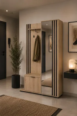 Produktbild von MOEBLO Flurgarderobe JOHN – Kompaktgarderobe ohne Sitzkissen, Dielenschrank mit Spiegel, Schuhschrank, Kleiderhaken und Regal für Flur und Diele 131x197x40 cm - Artisan Schwarz ohne Sitzkissen