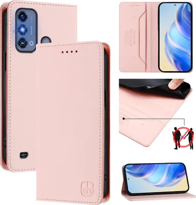 Produktbild von Lederhülle für ZTE Blade A53 Pro Hülle Flip Brieftasche Kartenfächern Ständer Schutzhülle Pink