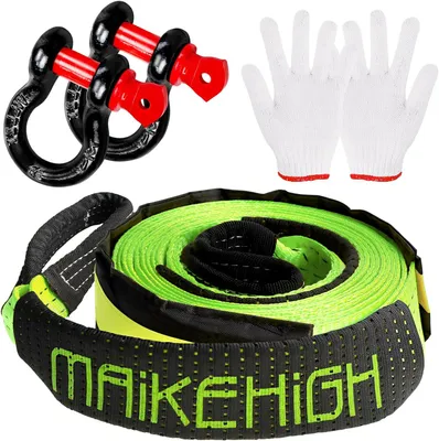 Obrázok produktu pre Ťažné lano 5 m x 5 cm, 10 ton, polyester, 2 rukavice, 2 uzávery, zelená, pre auto