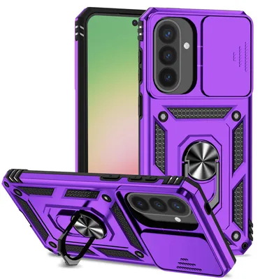 Produktbild von Galaxy A57 Hülle mit Schiebe Kamera Schutz und Ringhalter Ständer Robust Rüstung Schutzhülle für Samsung Galaxy A57 Lila