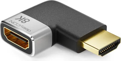 Produktbild von deleyCON HDMI Adapter Kupplung Verbinder 8K@60Hz / 4K@120Hz UHD 7680x4320 Aluminium HDMI 2.1 ARC HDR10+ Dolby Vision VRR ALLM 48Gbps Links Gewinkelt Grau Schwarz