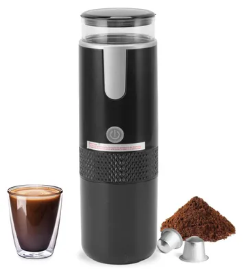 Tragbare Espressomaschine, 1200 mAh, für Kapseln & Pulver, schwarz