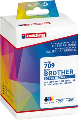 Image de edding 18-709 edding EDD-709 schwarz, cyan, magenta, gelb Druckerpatronen kompatibel zu brother LC-970BK/C/M/Y, 4er-Set