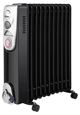 Productafbeelding van Ardes AR4R11BTE Oillo 11T elektrische olieradiator, met 11 verwarmingselementen, timer, 3 vermogensstanden, turboventilatie, voorzien van wielen, 2500 W, zwart en zilver