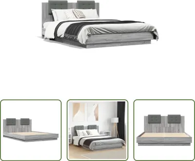 Produktbild von The Living Store Bettgestell mit Kopfteil Grau Sonoma 140x200 cm Holzwerkstoff