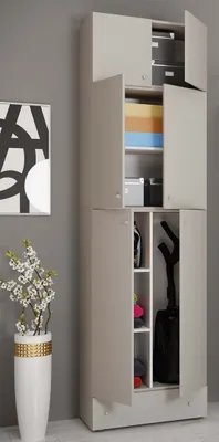 Produktbild von VCM Holz Besenschrank | 6 Fächer | Maße: H. 240 x B. 70 x T. 39 cm | Haushaltsschrank | Mehrzweckschrank | Aufsatz mit 2 Türen | Extra Schublade - Lona