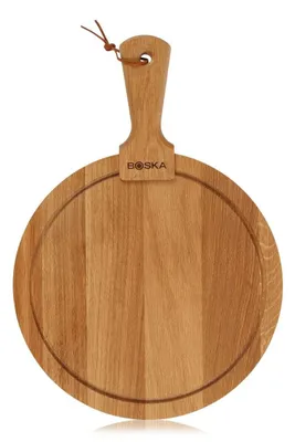Servierplatte aus Eichenholz, rund, 29,5 cm, mit Griff