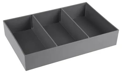 Produktbild von Differnz Schubladen-Organizer - Küchenschrank-Organizer mit 3 Fächern für übersichtliche Aufbewahrung - Aus Kunststoff gefertigt - Freistehendes Modell - Maße 32 x 21 x 6 cm - Farbe Grau