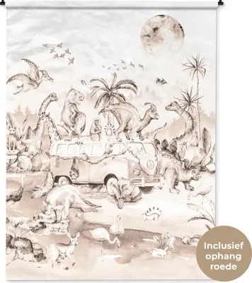 Produktbild von MuchoWow® Wandteppich Wandbehang Dinosaurier - Bus - Kinder - Tiere - Bäume 150x200 cm Tapisserie Dekoration Wandtuch - Wandaufhängung - Moderner