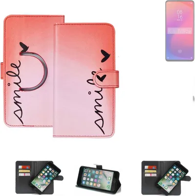 Produktbild von K-S-Trade Schutzhülle Handyhülle kompatibel mit Xiaomi Mi 9T Pro Hülle cover bookstyle Etui ''smile'' rot Standfunktion Kameraschutz (1Stk)