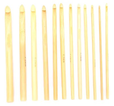 Produktbild von 12 Stück Häkelnadeln aus glattem Bambus, handgefertigte Stricknadeln zum Häkeln von Schals