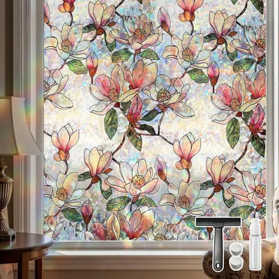 Imagen del producto de Solidchoice - Película de privacidad para ventanas con diseño de flores de magnolia, 60 x 200 cm