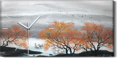 Produktbild von Wanduhr Bürouhr Leinwand Bild 60x30 Malerei Asiatische Berg Bäume Boote Kunst - weiße Hände