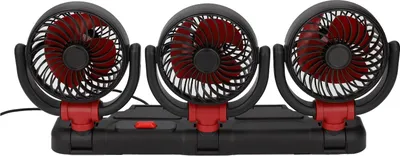 Obrázek produktu pro chladicí ventilátor se třemi hlavami a držákem na telefon Výkonný proud vzduchu Přenosný elektrický ventilátor do auta Stabilní přísavka 24V