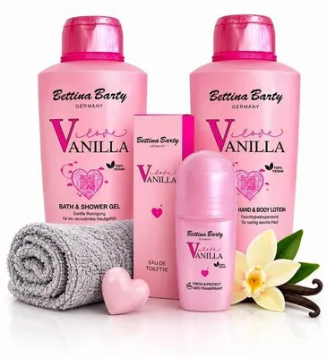 Produktbild von Bettina Barty Love Vanilla Geschenkset – Duschgel, Bodylotion, EDT, Antitranspirant & Waschhandschuh