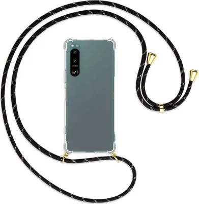 Produktbild von Handykette Backcover-Schutzhülle mit Band (Metall goldfarben) für Sony Xperia 5 IV (6.1'') - schwarz/gold