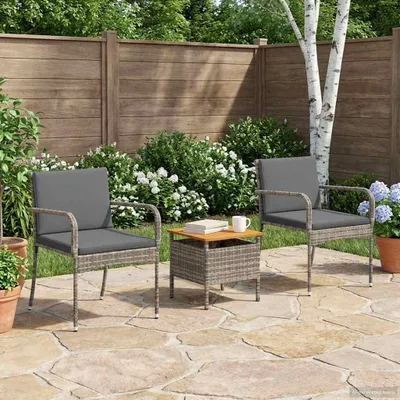 Immagine prodotto di Maison Exclusive - Set da giardino per bistro, 3 pezzi, grigio, in rattan sintetico