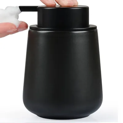 Image de Distributeur de savon en céramique, noir, 350 ml, rechargeable, pour cuisine et salle de bain