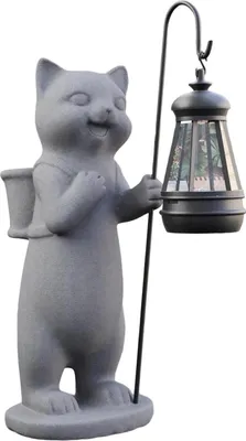 Produktbild von Solar Laterne Katze Figur Garten Deko Harz Grau 28 cm