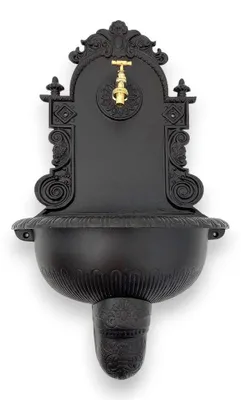 Image de Fontaine murale d'extérieur en fonte anthracite, 41 x 21 x H 78 cm