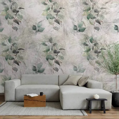Produktbild von Selbstklebende Folie Fototapete - Statue of nature - plant motif with green leaves with grey patterns 392x280 cm Blätter b-A-10154-a-a