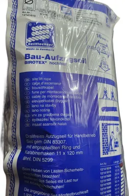 Produktbild von Bauaufzugseil 16mm, 10m, mit Ring und Karabiner, 1.900 daN