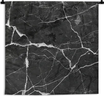 Produktbild von MuchoWow® Wandteppich Wandbehang Marmor - Linie - Weiß - Schwarz 150x150 cm Tapisserie Dekoration Wandtuch - Wohnaccessoires - Modernes