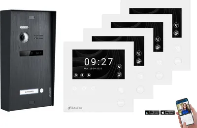 Produktbild von BALTER EVO HD MINI Aufputz Video Türsprechanlage Schwarz Set für 1-Familienhaus 4x 4,3" WLAN Monitor