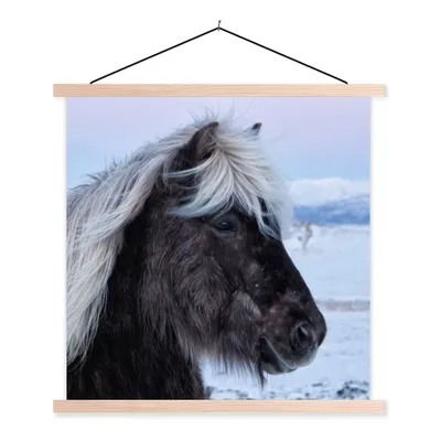 Produktbild von MuchoWow® Textilposter Pferd - Schnee - Island 60x60 cm mit holzfarbenen Rahmen - Wanddekoration