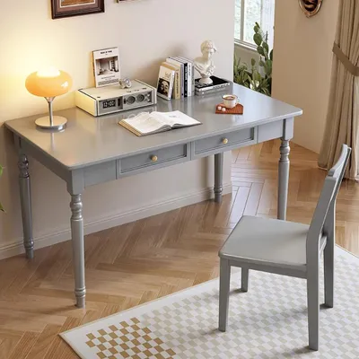 Produktbild von Schreibtisch, Haushaltsschreibtisch, Computertisch, Lerntisch, Schreibtisch, Bücherschreibtisch, mit Stuhl grau A 100×60×75 cm 【2085】