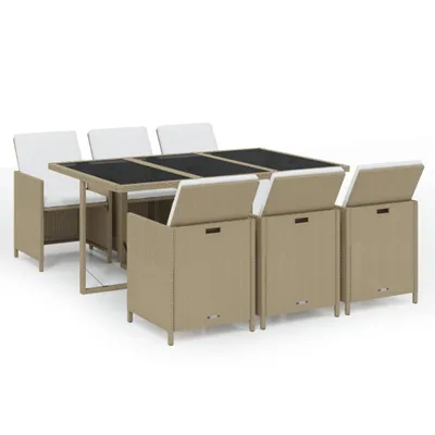 Image de vidaXL Ensemble de jardin 7 pièces avec coussins Poly rotin Beige