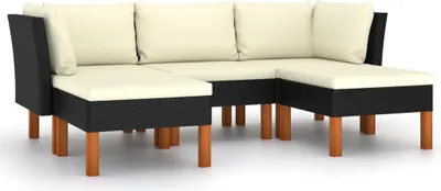 Produktbild von vidaXL 5-tlg. Garten-Lounge-Set mit Kissen Poly Rattan Schwarz