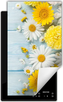 Produktbild von DarHaus Herdabdeckplatte 1 teilig 30x52 cm Anti Rutsch Matte Aufrollbar, Blumen - Holz
