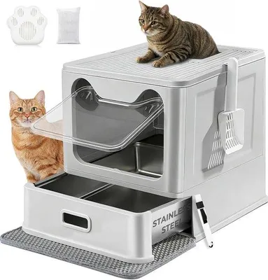 Produktbild von Famanu Katzentoilette mit Deckel und herausziehbarem Schublade - XXL mit Katzentoilettenmatte und Schaufel für Katzen bis 15 kg
