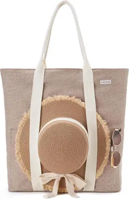 Produktbild von Ziplock Strandtasche Beige mit Huthalterung für Frauen