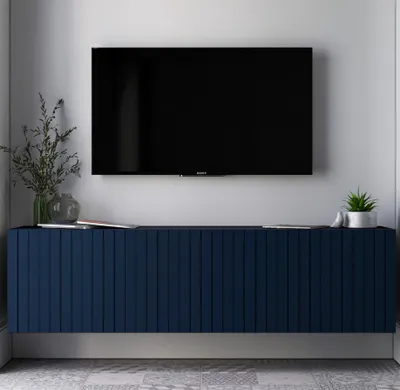Obrázok produktu pre TV skrinka Glamour Elpis štvordverová moderná Nábytok Lindner 150cm x 37,5cm x 36,5cm Farba: Námornícka modrá matná - talianska hlboká matná fólia