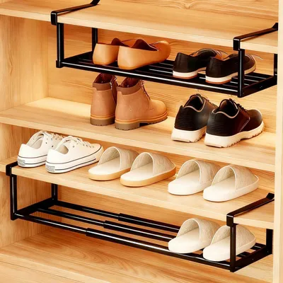 Image de Étagère suspendue pour chaussures, lot de 2, extensible de 40 à 70 cm, en métal, gain de place